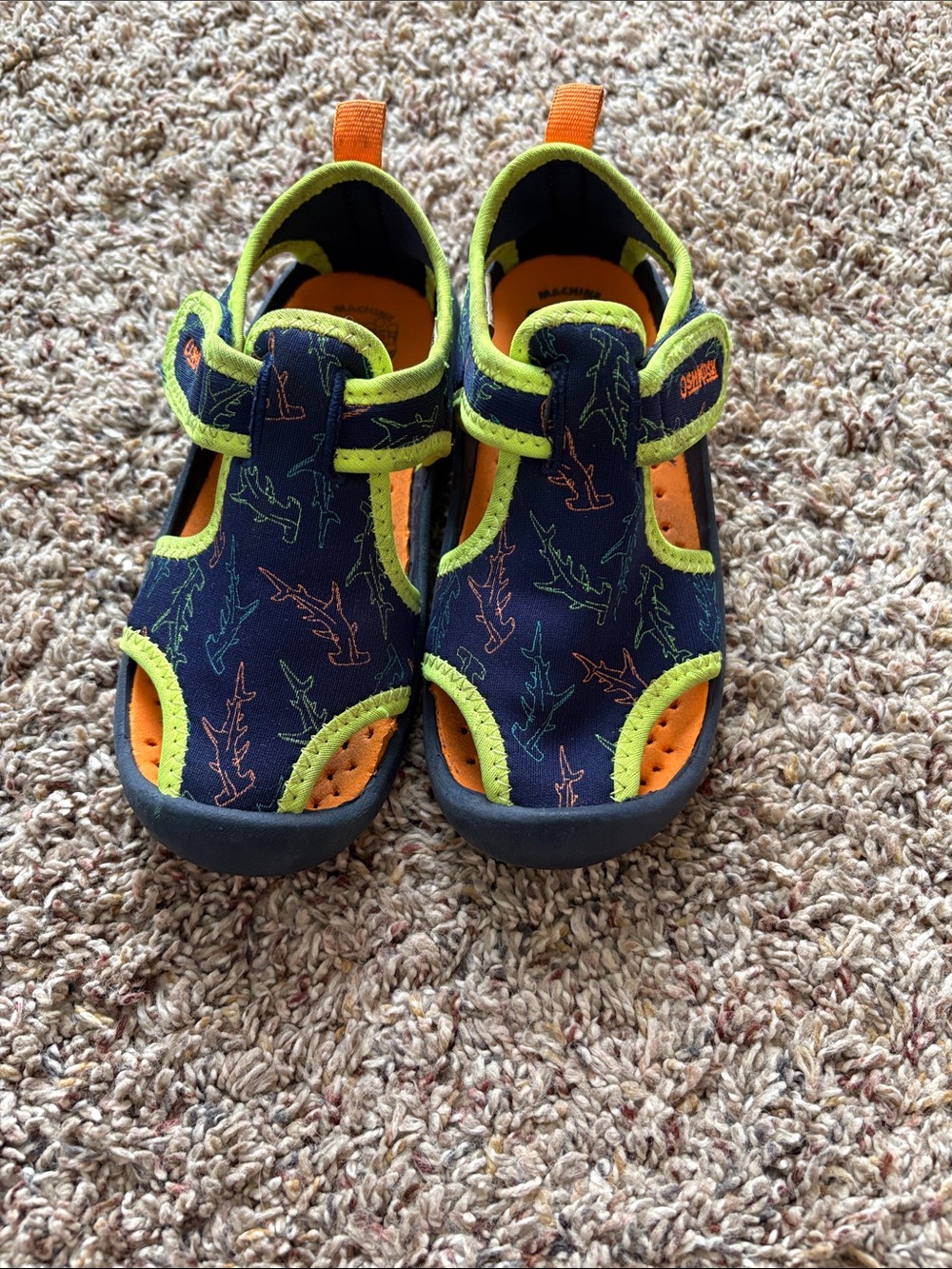 OshKosh B'gosh Navy Water Shoes with Lime & Orange Accents